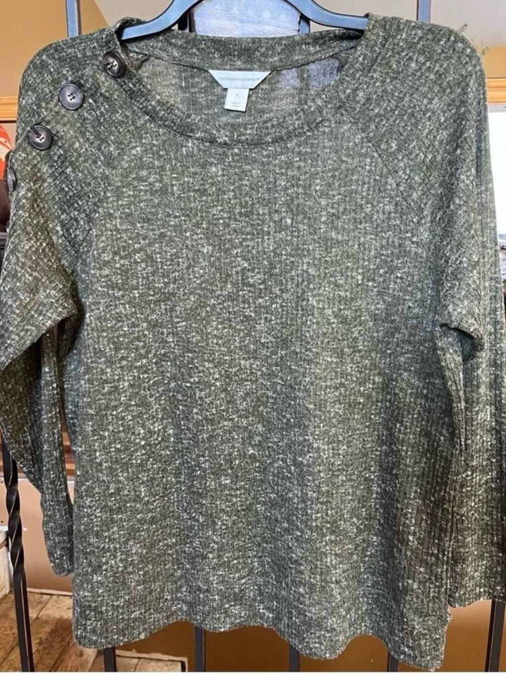 Christopher & Banks Olive Green Button-Shoulder Sweater